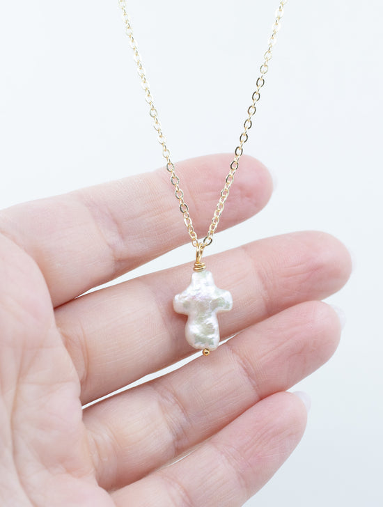 Pearl Cross Pendant Gold